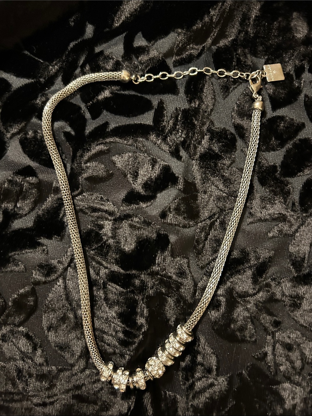Anne Klein Silver Mesh Necklace with Crystal Rondelle Accents